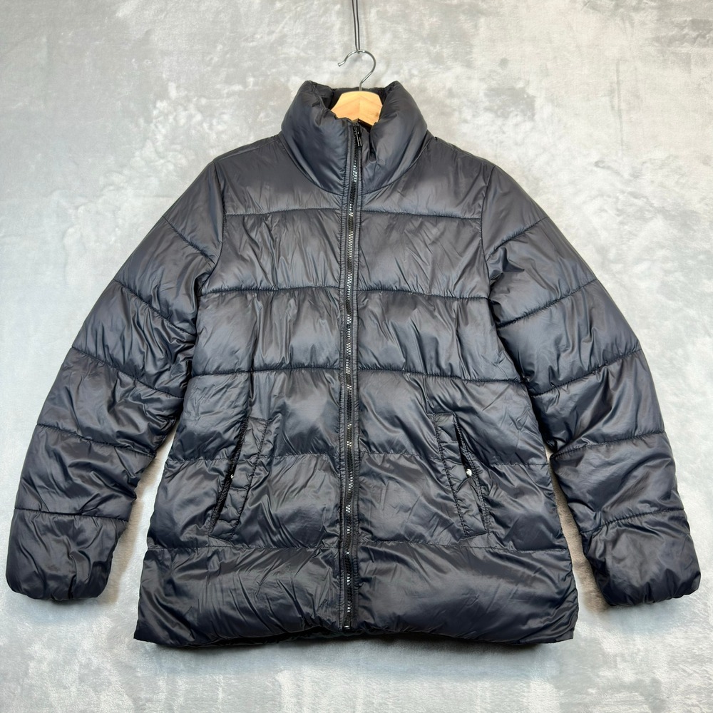 Old Navy Puffer Jacket Womens M Black Full Zip Quilted Stand Collar 1165